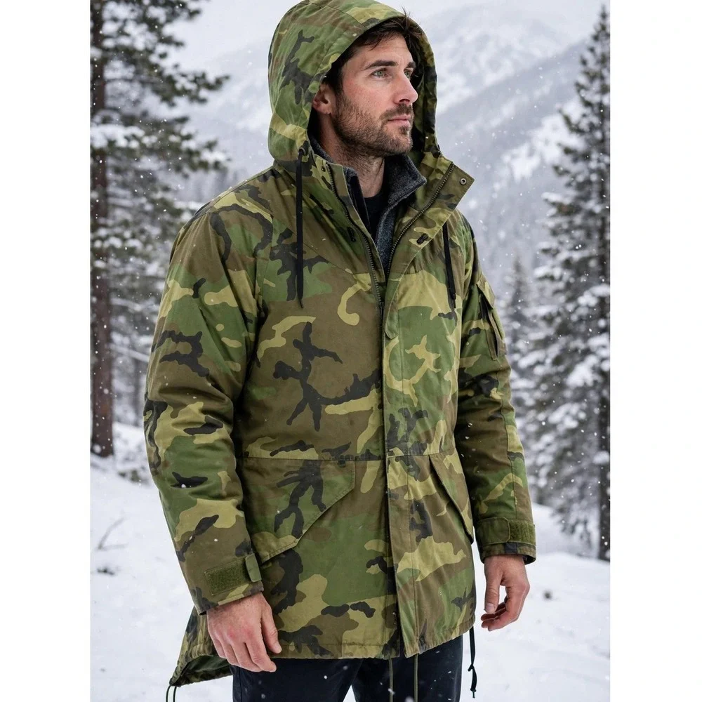 GI Extended Cold Weather Camo Parka Mens Medium Woodland Hooded
